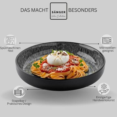 Набір із 6 тарілок для пасти темно-сірий Sänger