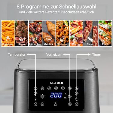 Аэрофритюрница 5,5 л, ‎1700 Вт, серебристая Klamer