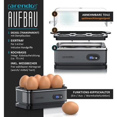 Яйцеварка на 6 яєць, 400 Вт сіра Sixcook Arendo