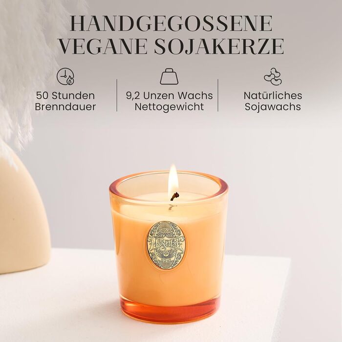 Ароматна свічка M&SENSE &quotЛісова хатина&quot, ароматичні свічки у склянці, натуральна соєва свічка, час горіння 55 годин, подарункові свічки для жінок та чоловіків, подарункова свічка (базилік-імбир, 260 г)