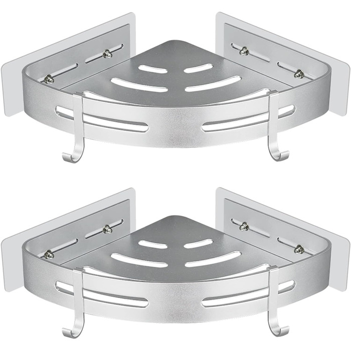 Полка для душа самоклеящаяся угловая, набор 2 предмета, серебристый матовый GERUIKE