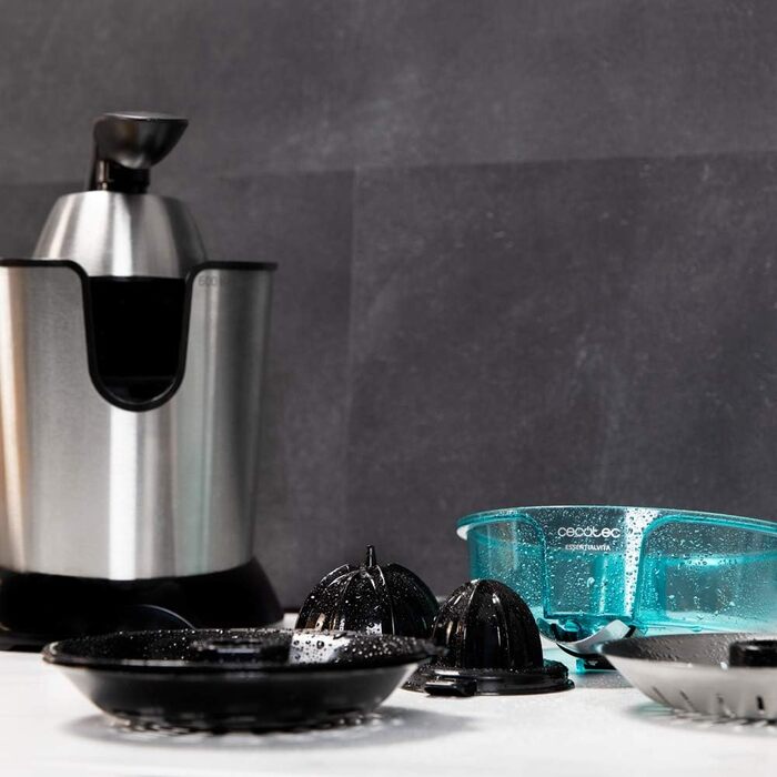 Соковижималка для цитрусових Cecotec Electric Arm 600 Steel. 600 Вт, ситечко з нержавіючої сталі, 2 знімні конуси, важіль тиску, протикрапельна система, можна мити в посудомийній машині (Inox, PowerAdjust 600 Black)