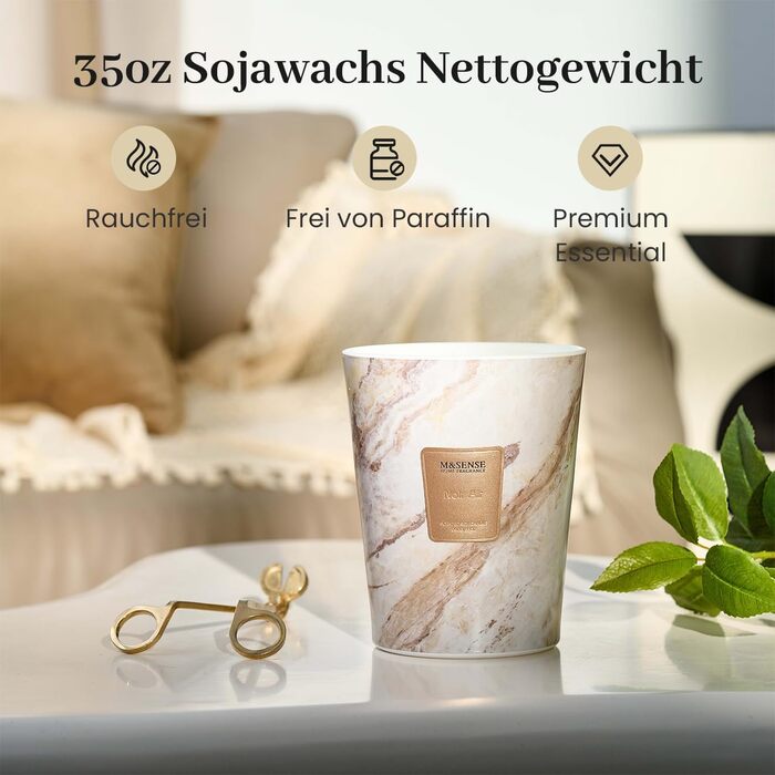 Велика ароматична свічка M&SENSE Чорні ароматичні свічки у склянці Ароматизована свічка з натурального соєвого воску Розслаблююча ароматерапія Подарунок для жінок та чоловіків, Різдво Час горіння 75 годин та 2 ґноти (Black Air, 990 г)