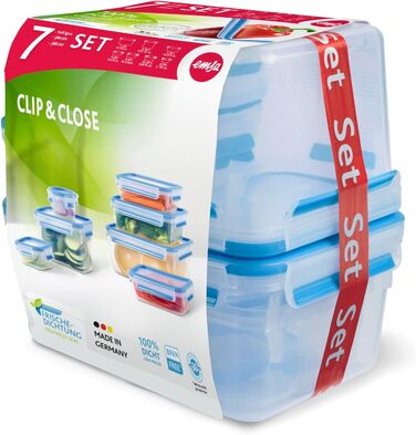 Набір контейнерів для зберігання харчових продуктів EMSA Clip & Close, прямокутні, 5 x 0,8 л, коробки для зберігання, 100 герметичні, придатні для миття в посудомийній машині, морозильної камери та мікрохвильової печі, прозорі, сині, зроблені в Німеччині,