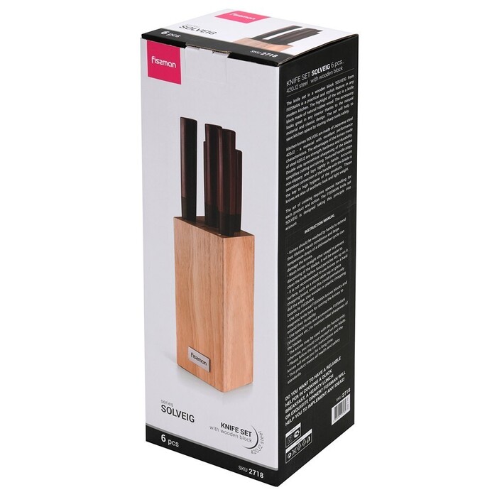 Набір ножів Fissman 6 предметів SOLVEIG у дерев'яній підставці 420J2 сталь (2718)