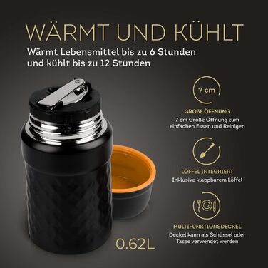 Мл термоконтейнер для їжі, ізольований харчовий контейнер з нержавіючої сталі, без бісфенолу А, герметичний з ложкою, ідеально підходить для супів, закусок і в дорозі (500 мл білий/чорний) (500 мл помаранчевий/чорний), 2i 500