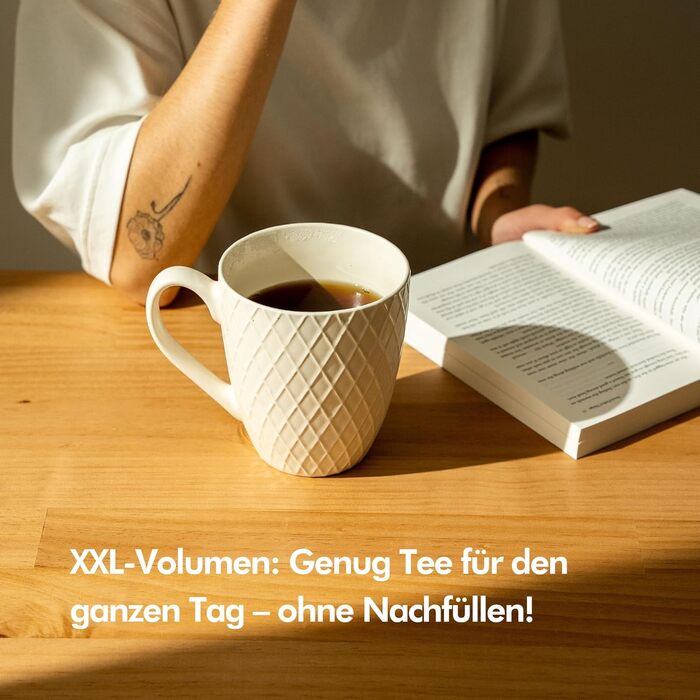 Чашка для чаю 650 мл з ситечком та кришкою, кремово-біла KIVY