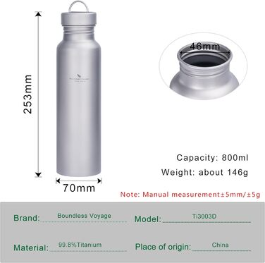 Титанова спортивна пляшка з титановим ковпачком 800 мл. Boundless Voyage