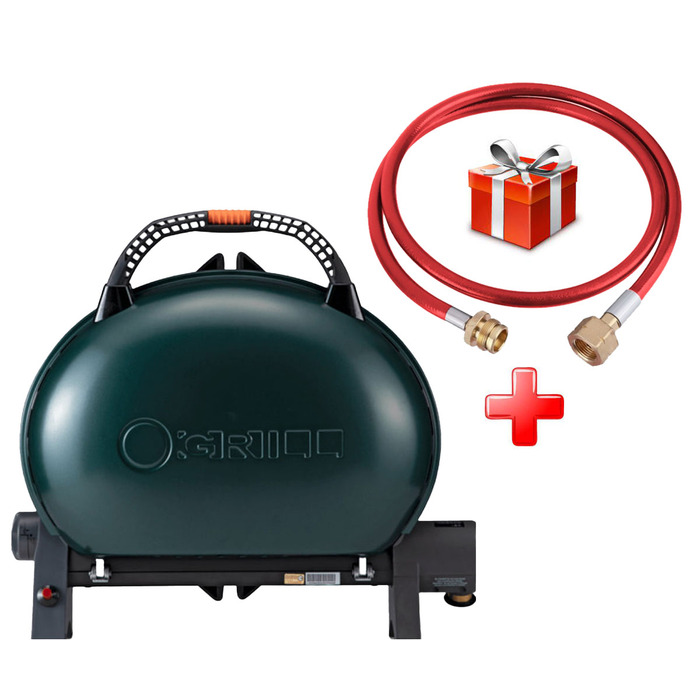 КОМПЛЕКТ Портативный переносной газовый гриль O-GRILL 500, зеленый+шланг в подарок! Код: 013367