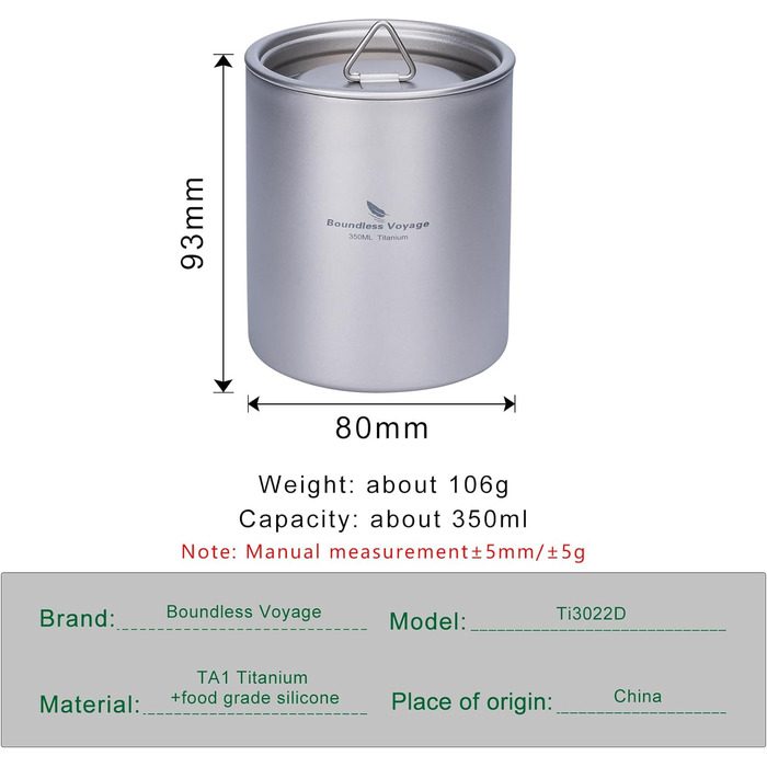 Титановая чайная чашка с двойными стенками 350 мл iBasingo
