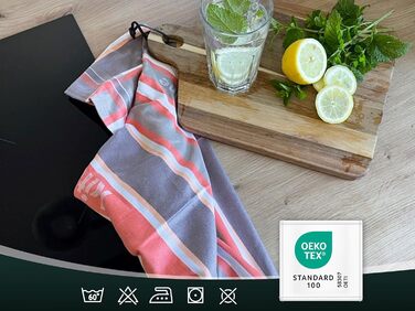 Набір кухонних рушників ZOLLNER із 4 бавовняних рушників 50x70 см поглинаючі та міцні кухонні рушники можна прати до 60C мятні смужки якість для громадського харчування сертифіковано Oeko-Tex (червоне)