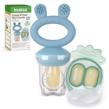 Годівниця для дитячого фруктового харчування Haakaa та міні-лоток для перекусів у морозильній камері, форми для морозива без бісфенолу А для безпечного самостійного годування немовлят, від 4 місяців (горохово-зелений) (небесно-блакитний)
