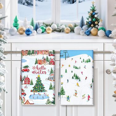 Набір з 2 різдвяних кухонних рушників 60 x 40 см Зима Arquiel