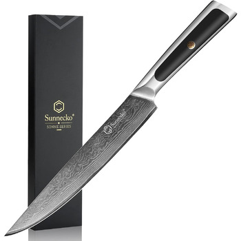 Дамаський ніж Sunnecko 20 см Кухонний ніж шеф-кухаря - гострий ніж з дамаської сталі, кухонний ніж з ергономічною ручкою