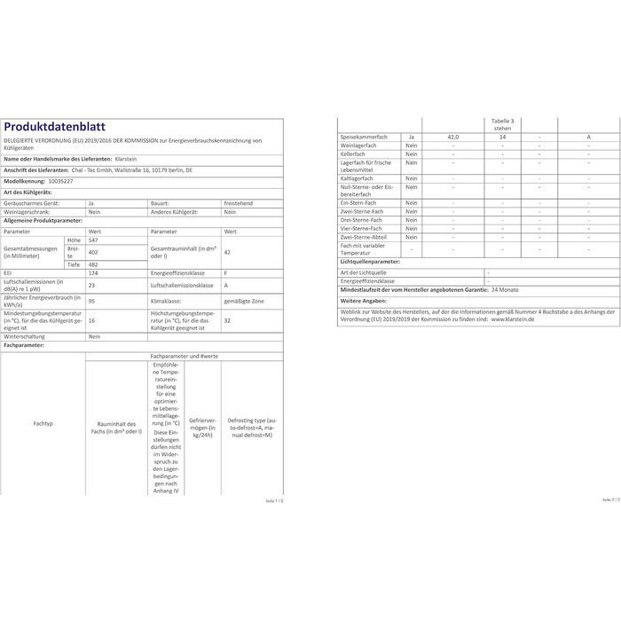 Мини-холодильник со стеклянной дверцей 42 л белый Klarstein