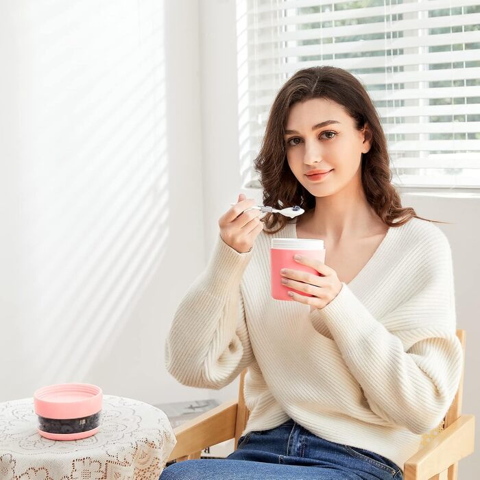 Стаканчик для пластівців 750 мл зі складаною ложкою, рожевий Swkien