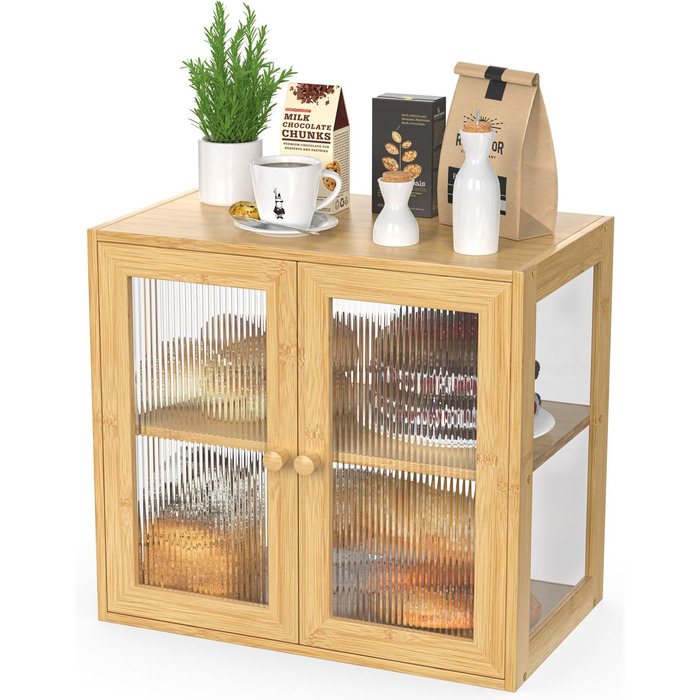 Дворівнева бамбукова хлібниця 41 x 25 x 38 см з 2 дверцятами BAMBANG