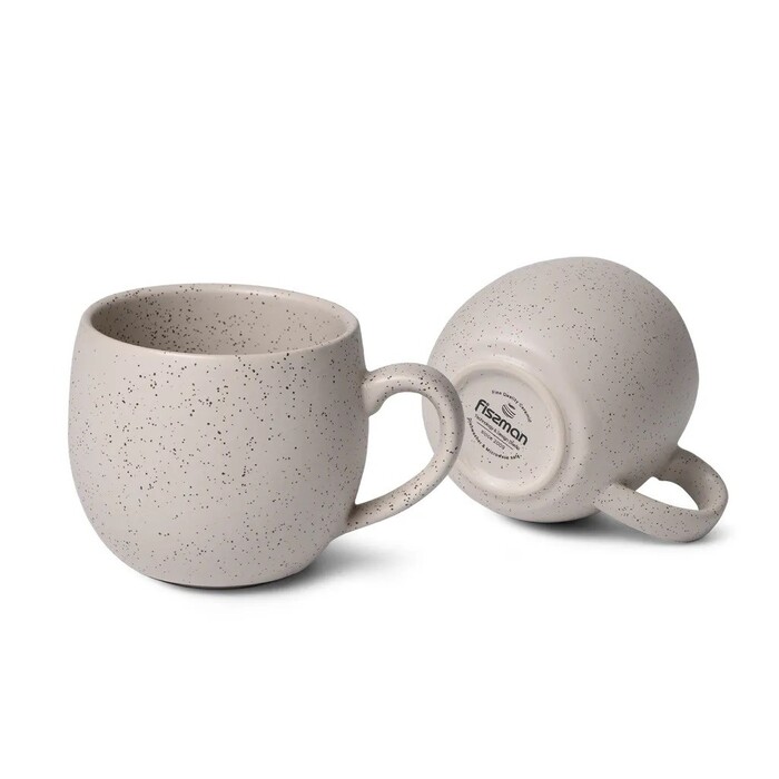 Комплект з двох кухлів Fissman 320 мл кераміка білий пісочний (9519)