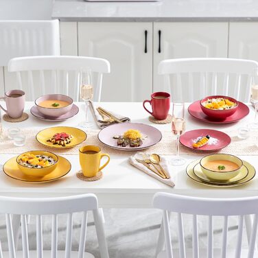 Столовий сервіз з керамограніту, набір посуду vancasso MODA, вінтажний зовнішній вигляд, комбінований сервіз з 40 предметів з 8 обідніми тарілками, тарілками для тортів, суповими тарілками, мисками та чашками кожна (барвистий, комбінований сервіз 16 шт. )