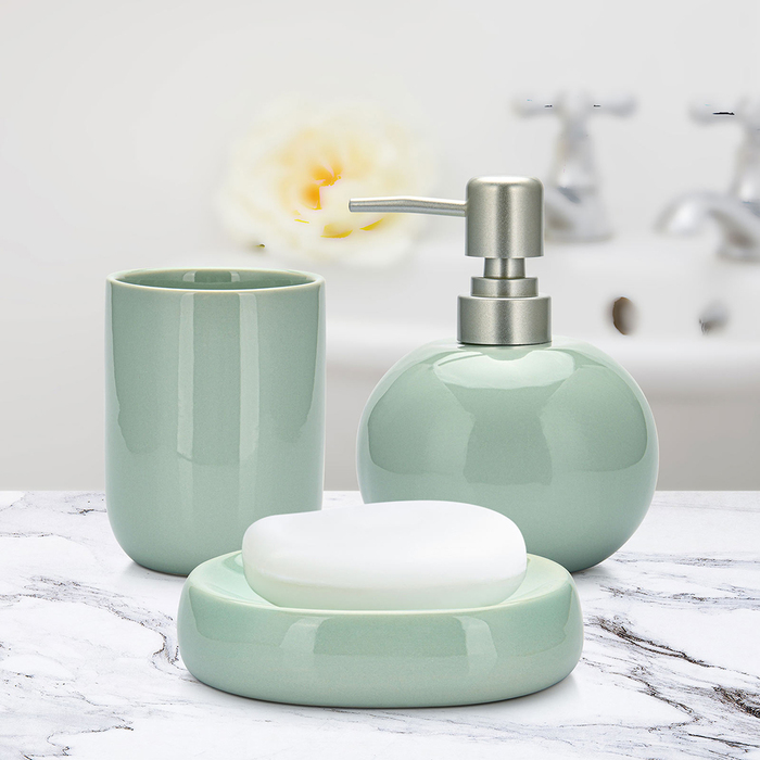 Дозатор рідкого мила Fissman 300 мл, стакан 290мл і мильниця в наборі (9508)