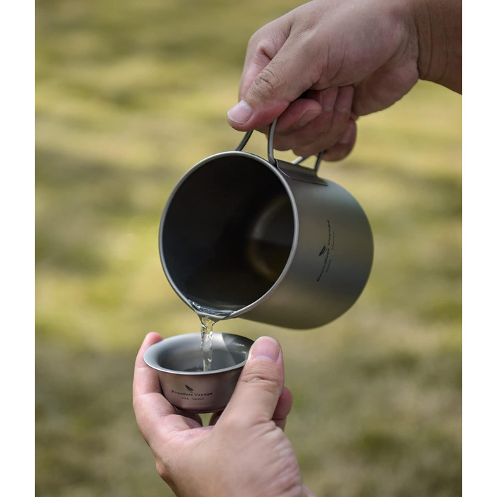 Мл Титановий чайник 120 мл і 180 мл Набір чашок з фільтром і кришкою Одношарова кавова кружка Садовий пікнік Набір чайників Портативний легкий туристичний посуд для кемпінгу на відкритому повітрі Ti3127D (кухоль Ti3126d-500 мл з набором чашок по 40 мл), 5
