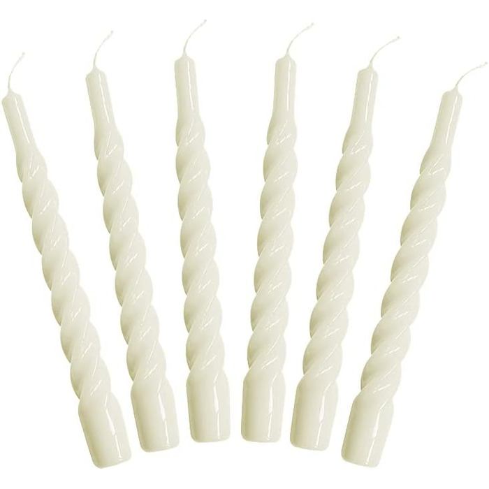Свічки з крученою конусною формою, виготовлені в Італії, доступні 25 кольорів, лаковані настільні свічки, спіральні свічки з тривалим часом горіння 5 годин, декоративні свічки, 6 шт. , 2,2 x 21 см (слонова кістка)