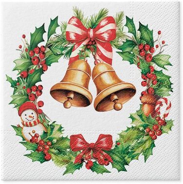 Серветки 3-шарові (33 x 33 см) I 20 шт. I Різнокольорові паперові серветки, ідеальні для різдвяного столу I Серветки - Різдво, зима, зірки, сніг, сніговики I (Святкова ялинка радості)