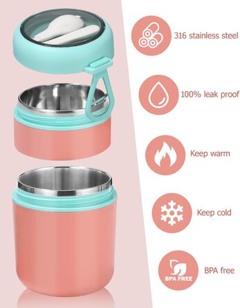 Стаканчик для пластівців 710 мл із складаною ложкою, рожевий Nuxory