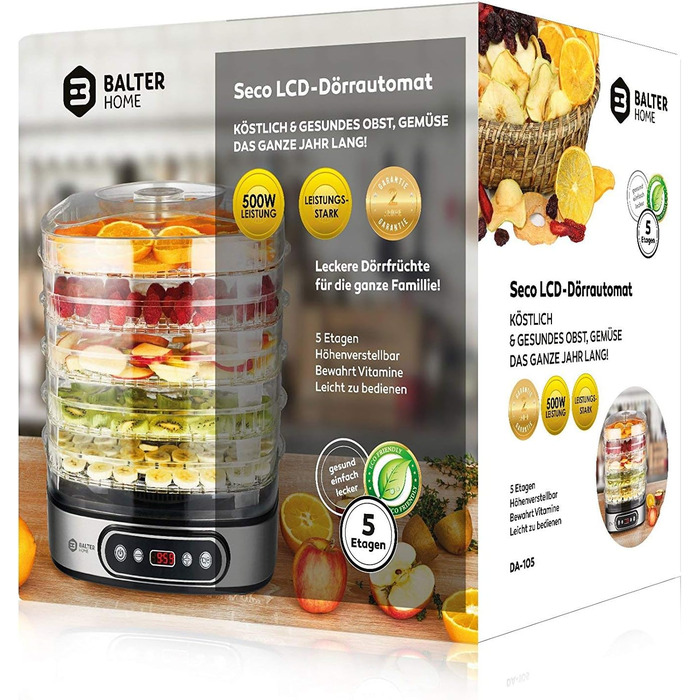 Дегідратор на 5 полиць, 500 Вт з LCD дисплеєм Balter