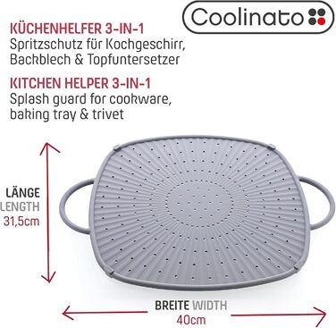 Силіконова підставка для посуду прямокутна 31x31 см з ручками, сірий Coolinato