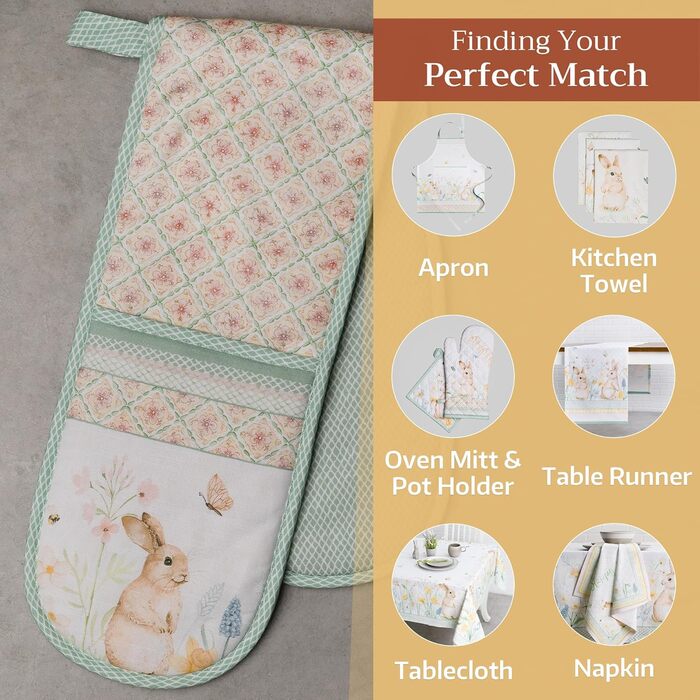 Рукавички для духовки Maison d&39 Hermine, Прихватки, 100 бавовна, термостійкі кухонні рукавички, рукавички для духовки (19 см x 33 см) та прихватки (20 см x 20 см) для приготування їжі, Морзін - Рукавички для духовки на День подяки/Різдво (19 x 33 см) та