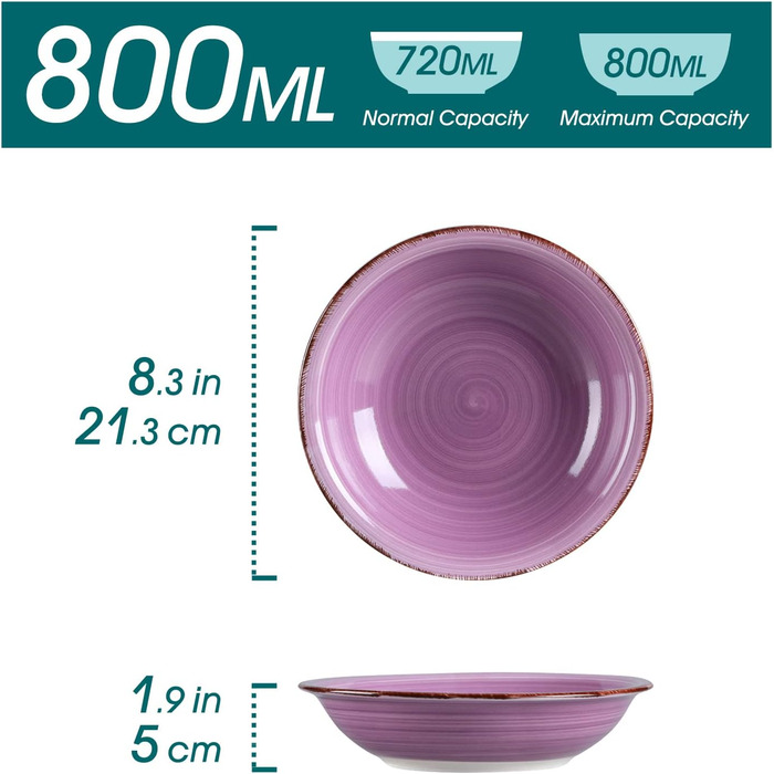 Тарелка для торта из керамогранита, BONITA Плоская тарелка из 6 предметов, Ø 18,8 см Набор десертных тарелок для макаронных изделий (8,3 дюйма, красочная серия01)