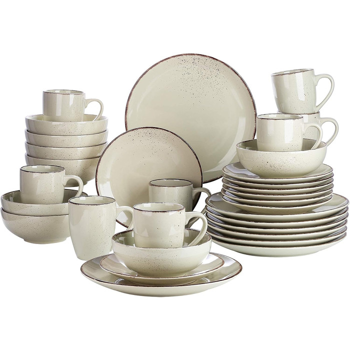 Комбінований сервіз vancasso, набір посуду Navia з кераміки, столовий сервіз із 32 предметів, вінтажний вигляд, дизайн природи (набір із 32 предметів, Navia-12)