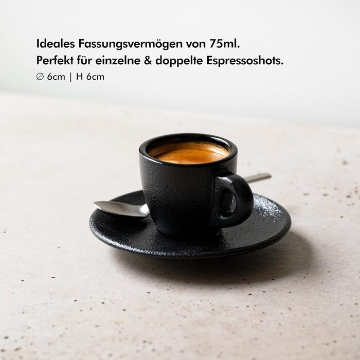 Чашки для эспрессо 75 мл с блюдцами, набор 4 предмета, черные KIVY