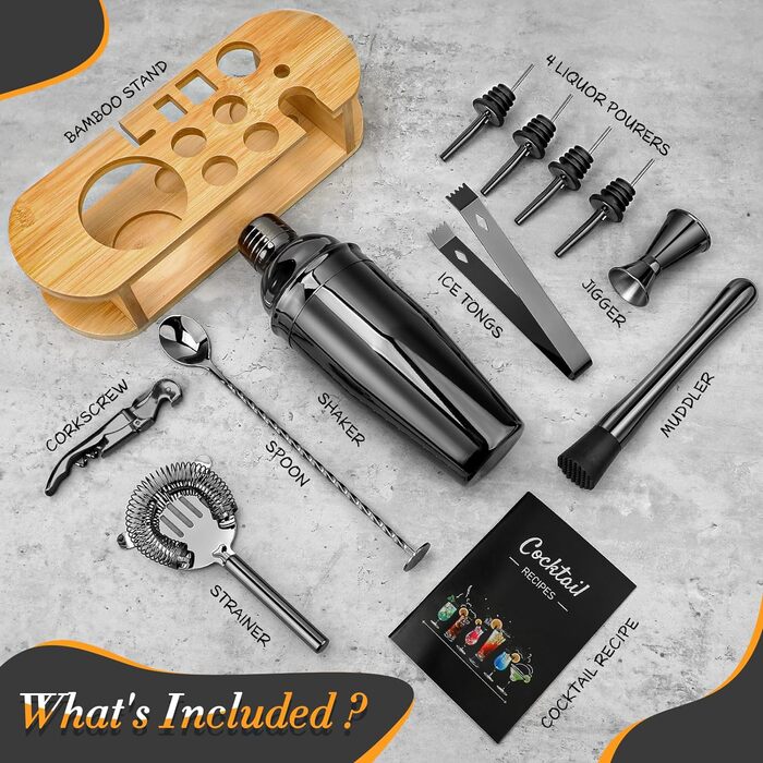 Набір для коктейлів 12 предметів чорний Cadobee