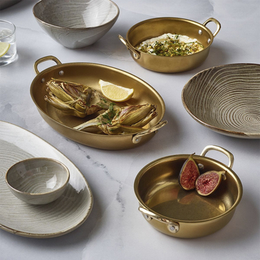 Сковорода для подачі 18.5*13.5 см, 500 мл, овальна, металева, Gold Vintage Steel, GenWare