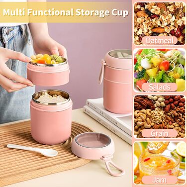 Стаканчик для пластівців 810 мл із складаною ложкою, рожевий ETOPER