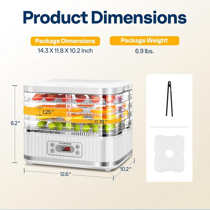 Дегидратор на 5 полок 400 Вт, белый VIVOHOME