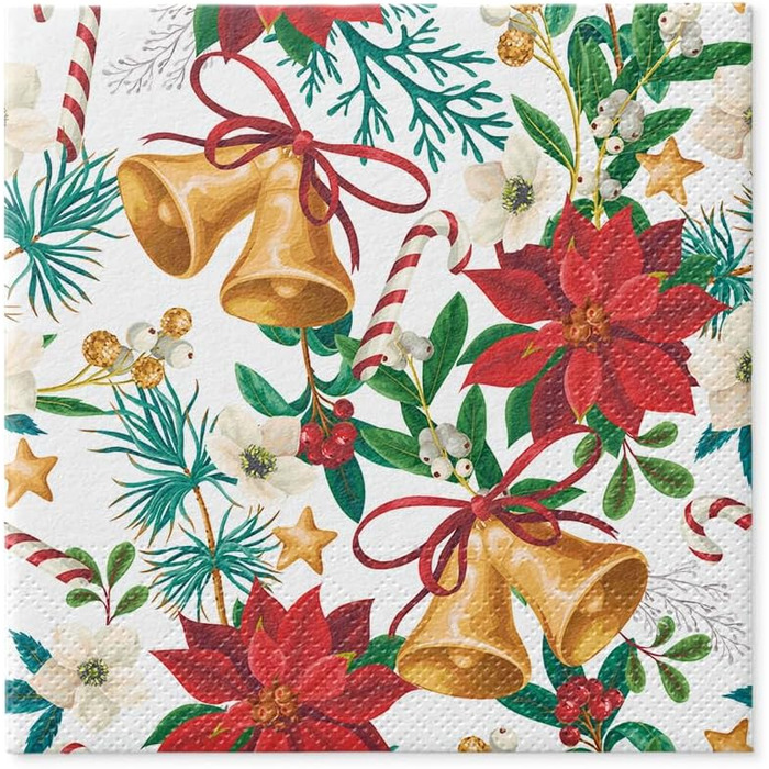 Серветки 3-шарові (33 x 33 см) 20 шт. Різнокольорові паперові серветки, ідеальні для різдвяного столу Серветки - Різдво, зима, зірки, сніг, сніговики (Ботанічне Різдво)