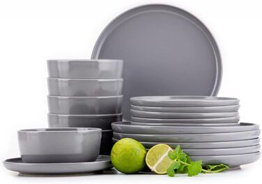 Консімо. Набір посуду Combi 6 персон Набір тарілок VICTO Modern 24 предмети Столовий сервіз - Сервіз та набори столового посуду - Комбінований сервіз 6 осіб - Сервіз для сім'ї - Столовий посуд (18 предметів (супові миски), сірий)