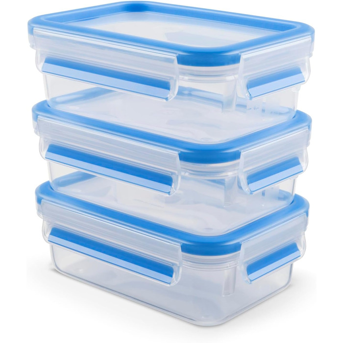 Набір контейнерів для зберігання харчових продуктів EMSA Clip & Close, прямокутні, 5 x 0,8 л, коробки для зберігання, 100 герметичні, придатні для миття в посудомийній машині, морозильної камери та мікрохвильової печі, прозорі, сині, зроблені в Німеччині,