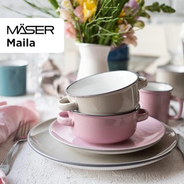 Набір посуду Mser, керамограніт Maila рожевий/сірий/синій/зелений, набір на 4 особи (бірюзовий / темно-рожевий / бежевий / темно-синій)
