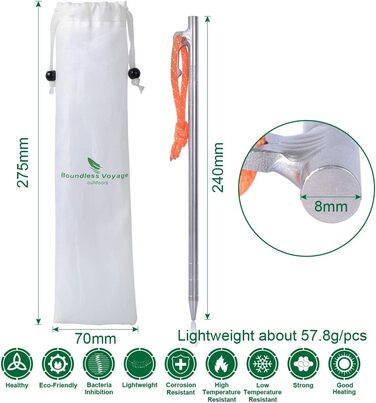 Сверхмощные высокопрочные колышки для кемпинга из титанового сплава для поездок на свежем воздухе, пеших прогулок, садоводства (6 шт. (М)), 6 Pack