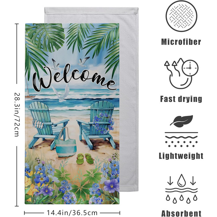 Різдвяні кухонні рушники Kwlegh, рушник для рук, рушник для пальців у формі різдвяної ялинки з цукерками та сніжинками, набір з 2 шт. , милий чоловічий банный рушник, високопоглинаючі рушники, 36 шт. (літній пляж)