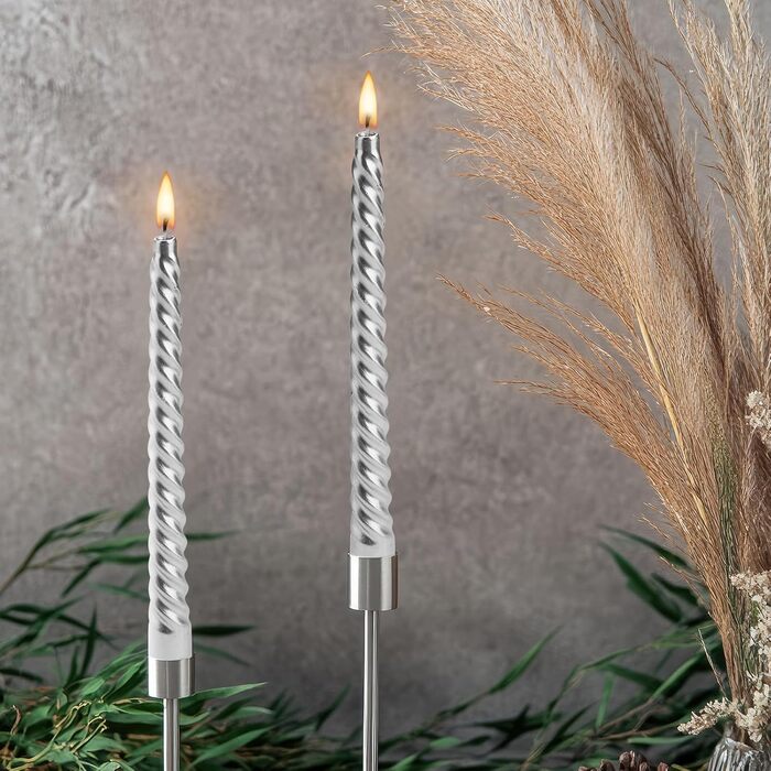 Набір з 4 конічних спіральних свічок 2 x 20 см, сріблястий Bolosa