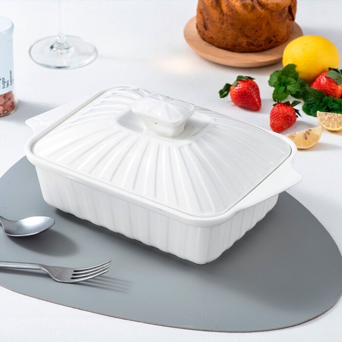 Прямоугольная форма для запекания Fissman 25х19х13 см/1,6 л с крышкой фарфоровая цена (14173)