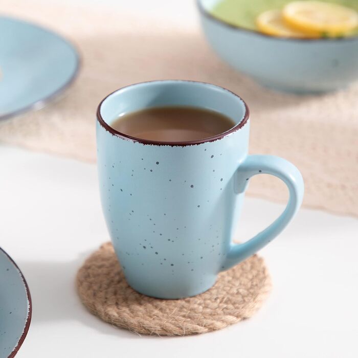 Столовий сервіз з керамограніту, набір посуду vancasso MODA, вінтажний вигляд, комбінований сервіз із 40 предметів з 8 обідніми тарілками, тарілками для тортів, суповими тарілками, мисками та чашками кожна (синій, комбінований сервіз 16 шт.)