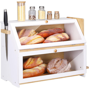 Хлібниця Leader Accessories з бамбука, 2-ярусна, для безпечного зберігання хліба, легкий догляд, 39x25x32 см, чорна (39x25x32 см/15,3&39x9,8&39x12,6&39) (біла (50x25x37 см/19,7&39x9,8&39x14,5&39))