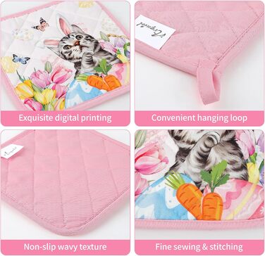 Різдвяний набір із 2 рукавичок для духовки та прихваток Arquiel, 100 бавовняні кулінарні рукавички, термостійкі кухонні рукавички для приготування їжі, різдвяні подарунки для жінок на декор кухні (Великдень 02, рукавички для духовки прихватки)