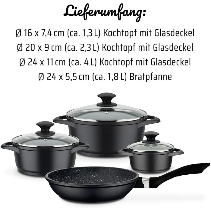 Набір каструль та сковорідок, 7 предметів, чорний Gourmet Granite GSW